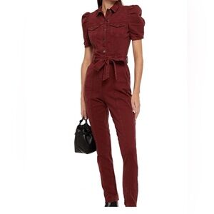 Retrofete Tori Belted short sleeve burnt red jumpsuit denim jean